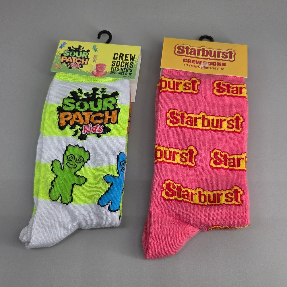 Sour Patch Kids Starburst Crew Socks Mens 6-12 2 Pack Candy Novelty Streetwear